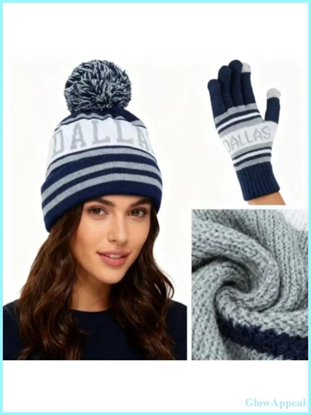 Classic Skull Cap Beanie with Faux Fur Pom & Touch Screen Gloves